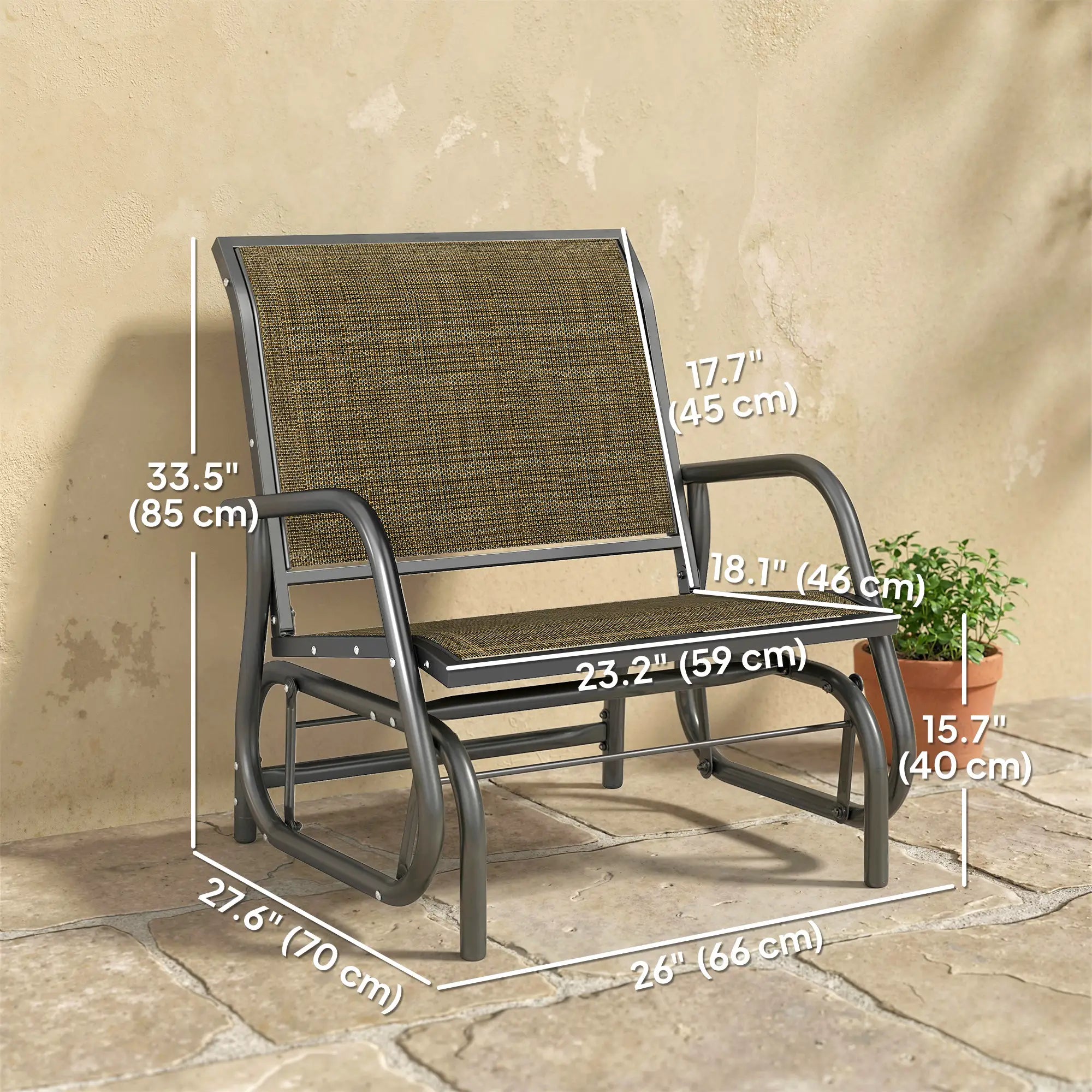 Outdoor Patio Glider Chair, Breathable Mesh Seat, Light Mixed Brown Outdoor Gliders at Gallery Canada