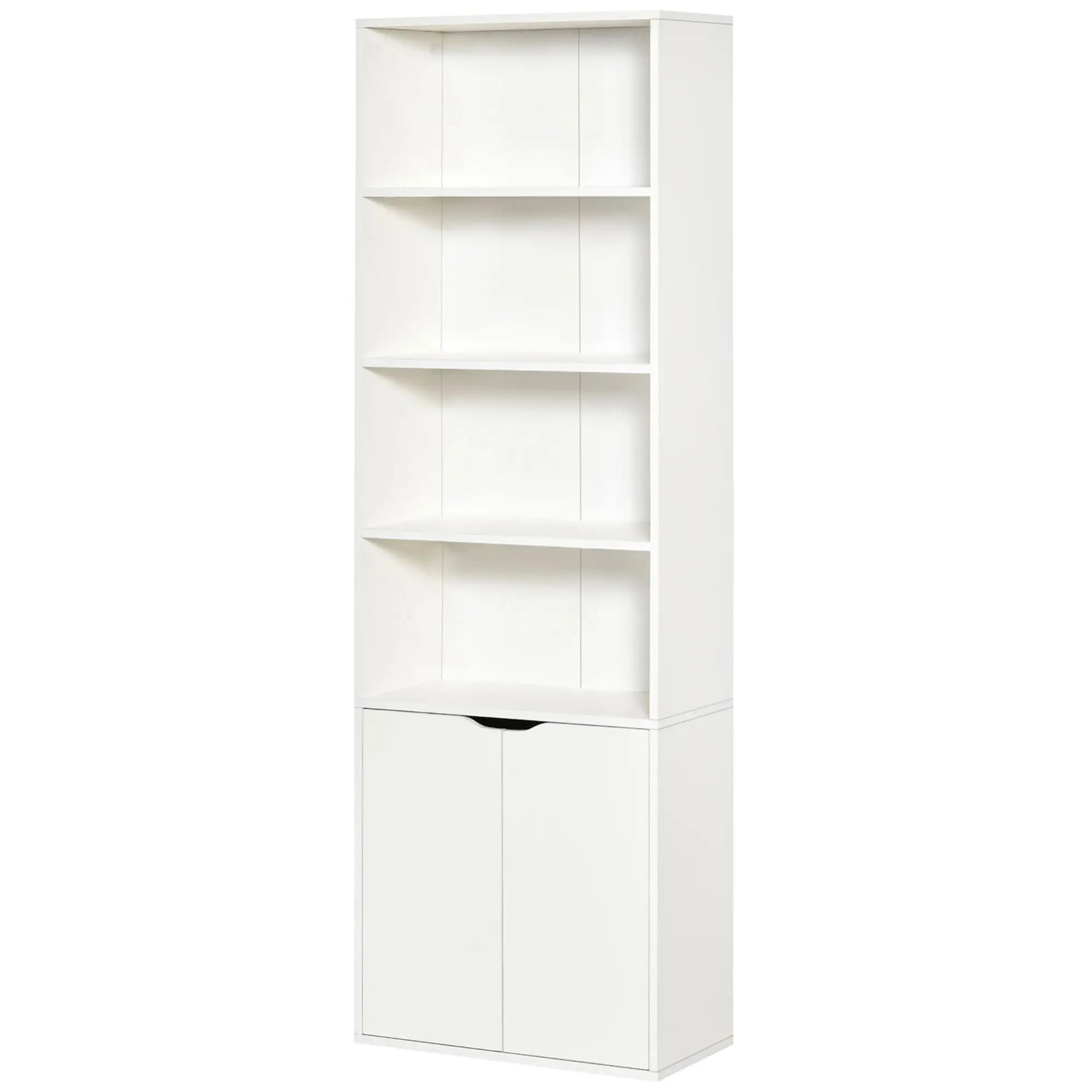 4-Tier Open Bookshelf with Doors, Home Office Bookcase, White White Bookshelves at Gallery Canada
