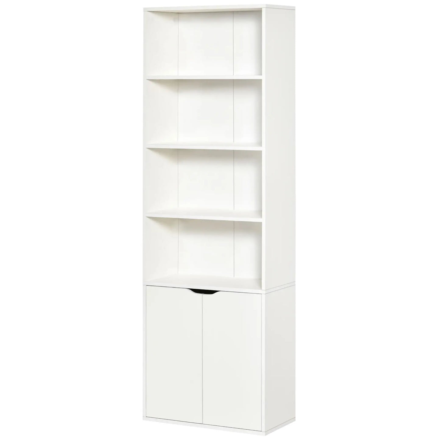 4-Tier Open Bookshelf with Doors, Home Office Bookcase, White White Bookshelves at Gallery Canada