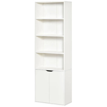 4-Tier Open Bookshelf with Doors, Home Office Bookcase, White White Bookshelves at Gallery Canada