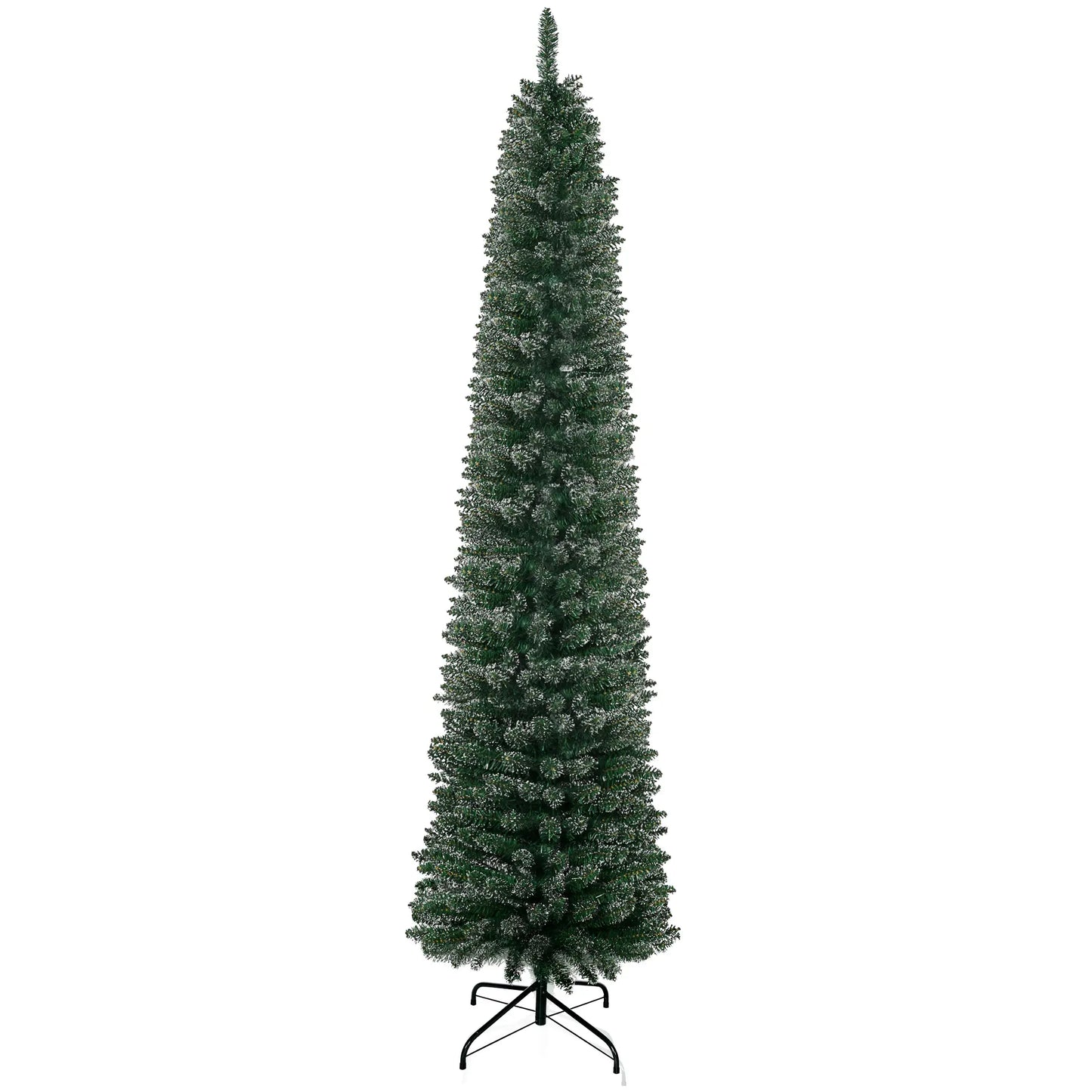 7.5FT Artificial Snow Dipped Christmas Tree, Foldable Stand, Green Pencil Christmas Trees at Gallery Canada