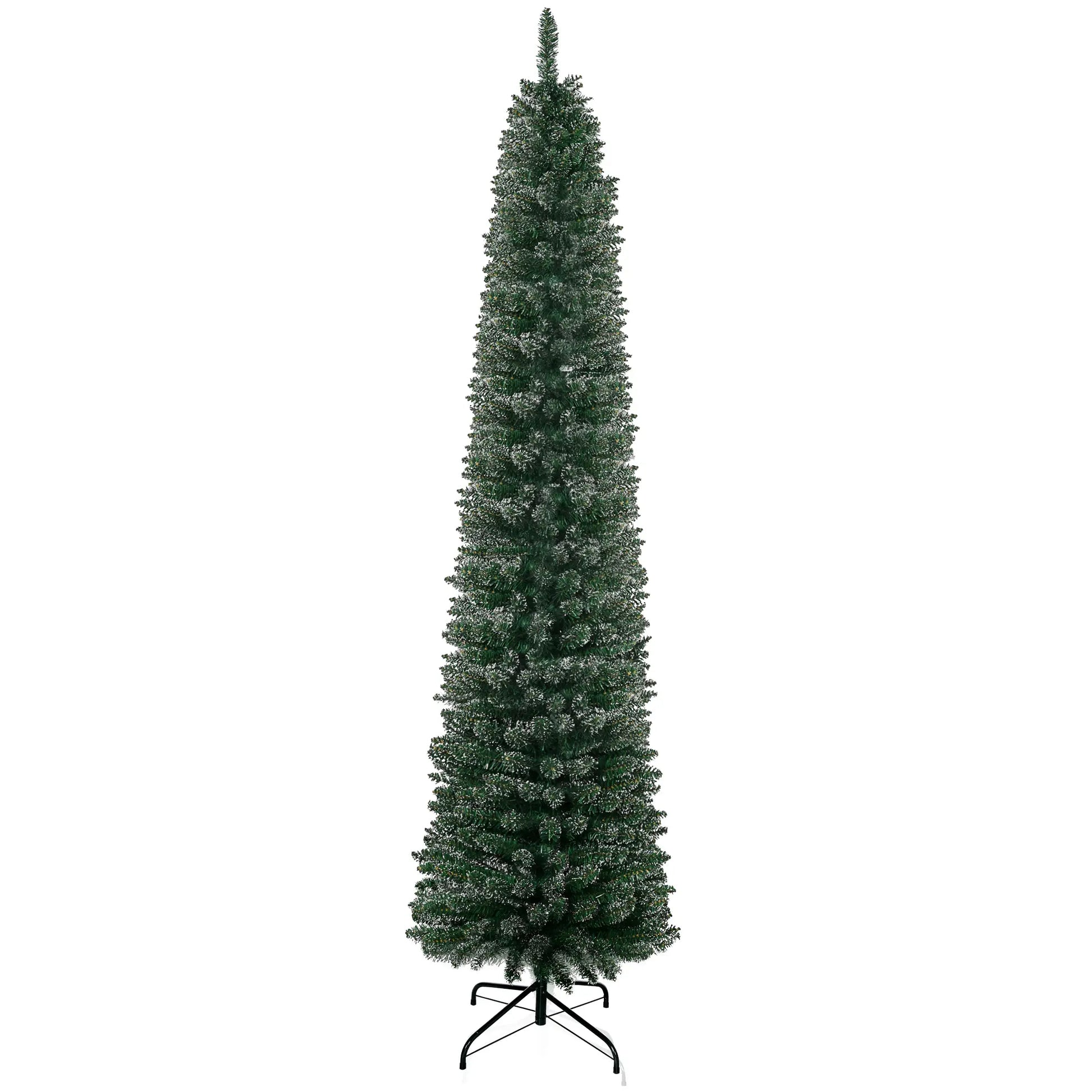 7.5FT Artificial Snow Dipped Christmas Tree, Foldable Stand, Green Pencil Christmas Trees at Gallery Canada