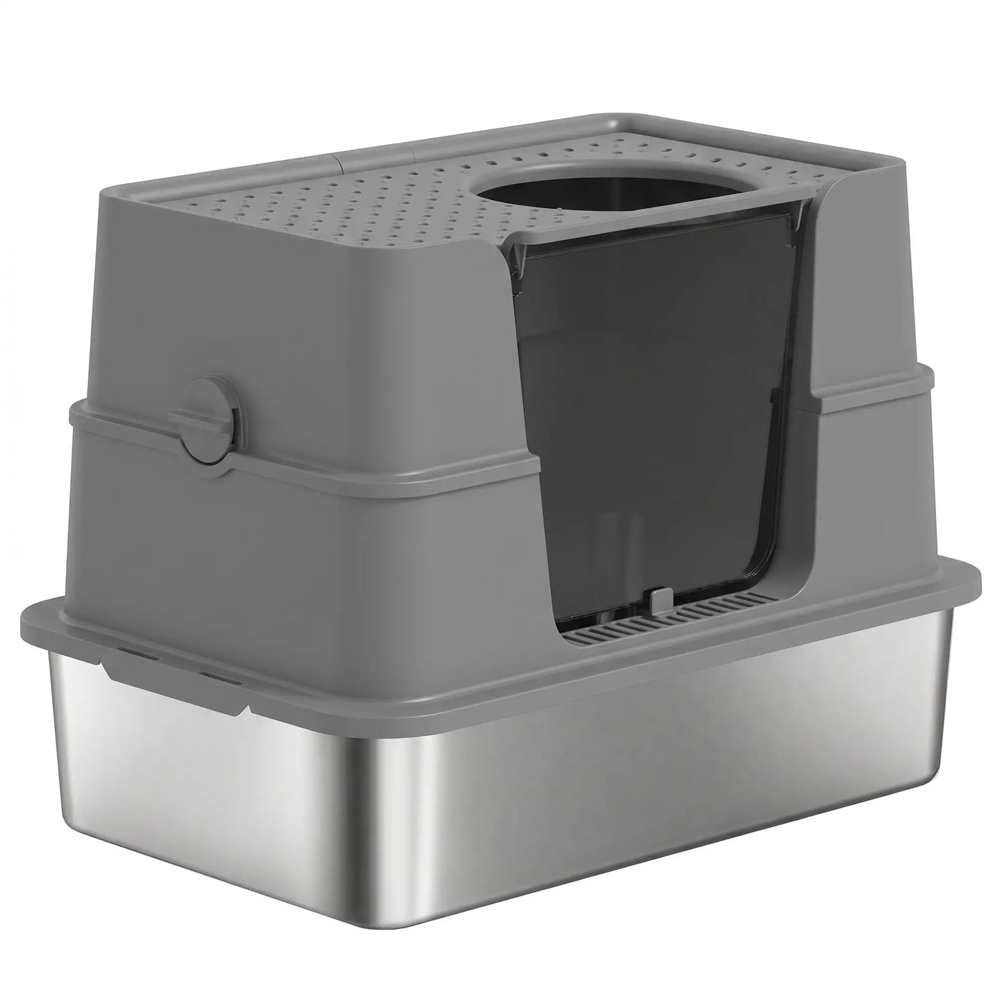XL Stainless Litter Box With 100° Flip Top, Scoop, Dual Entry, Stainless