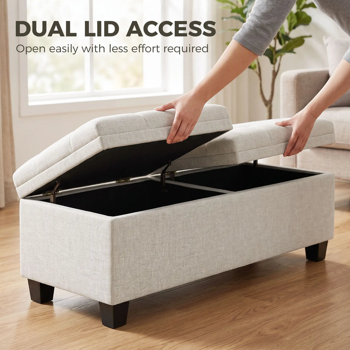 51.2" Storage Ottoman Bench, End of Bed Bench, Cream White