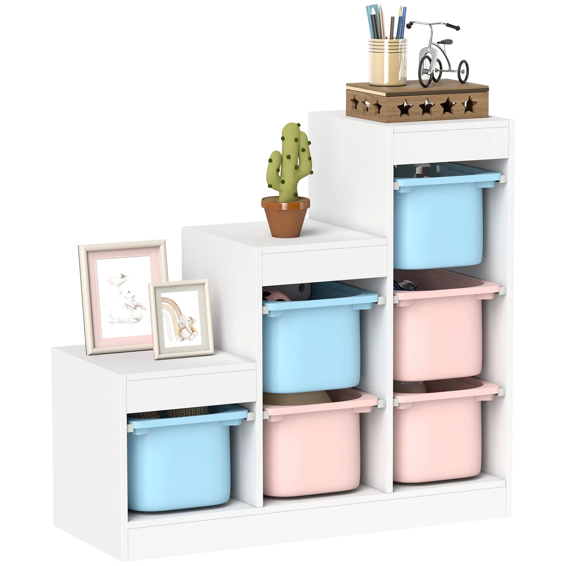 3 Layer Toy Storage Organizer, Kids Bookshelf, 6 Plastic Bins, Blue & Pink Baby & Kids Storage at Gallery Canada