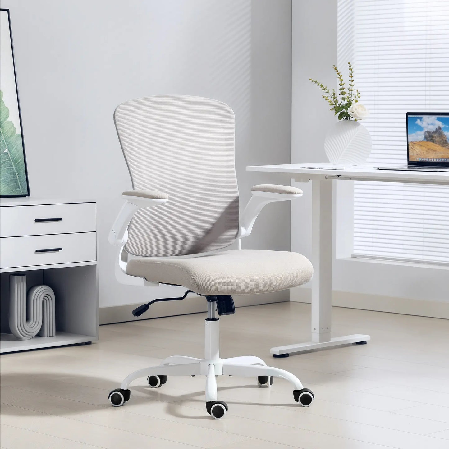 Ergonomic Mesh Office Chair, 4D Lumbar Support, Flip-Up Armrests, Tilt, Grey Task Chairs at Gallery Canada