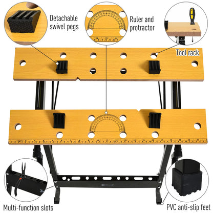 Foldable Work Bench, 4 Adjustable Clamps, MDF Surface, Steel Frame, 100kg/220lbs Capacity Tool Organizers at Gallery Canada