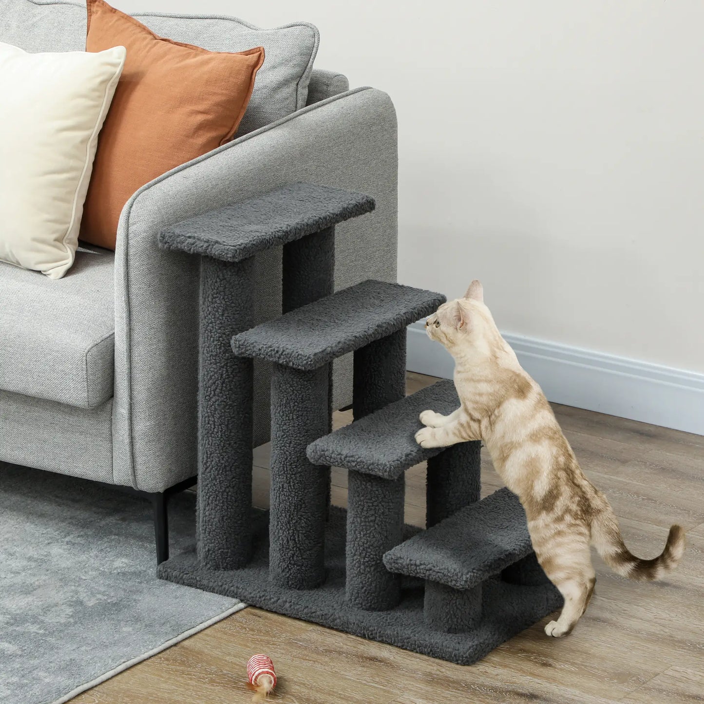 23.5" 4 Tier Pet Stairs, Dog Cat Step, Scratch Post Furniture, Dark Grey Cat Trees at Gallery Canada