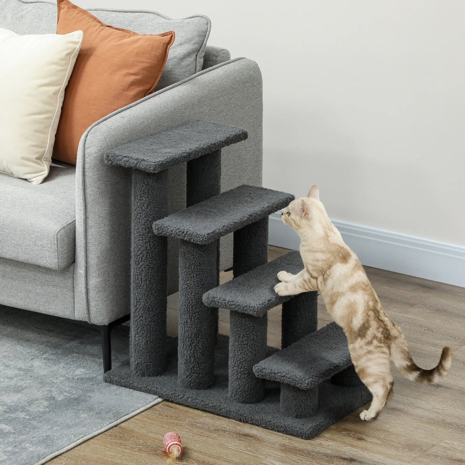 23.5" 4 Tier Pet Stairs, Dog Cat Step, Scratch Post Furniture, Dark Grey Cat Trees at Gallery Canada