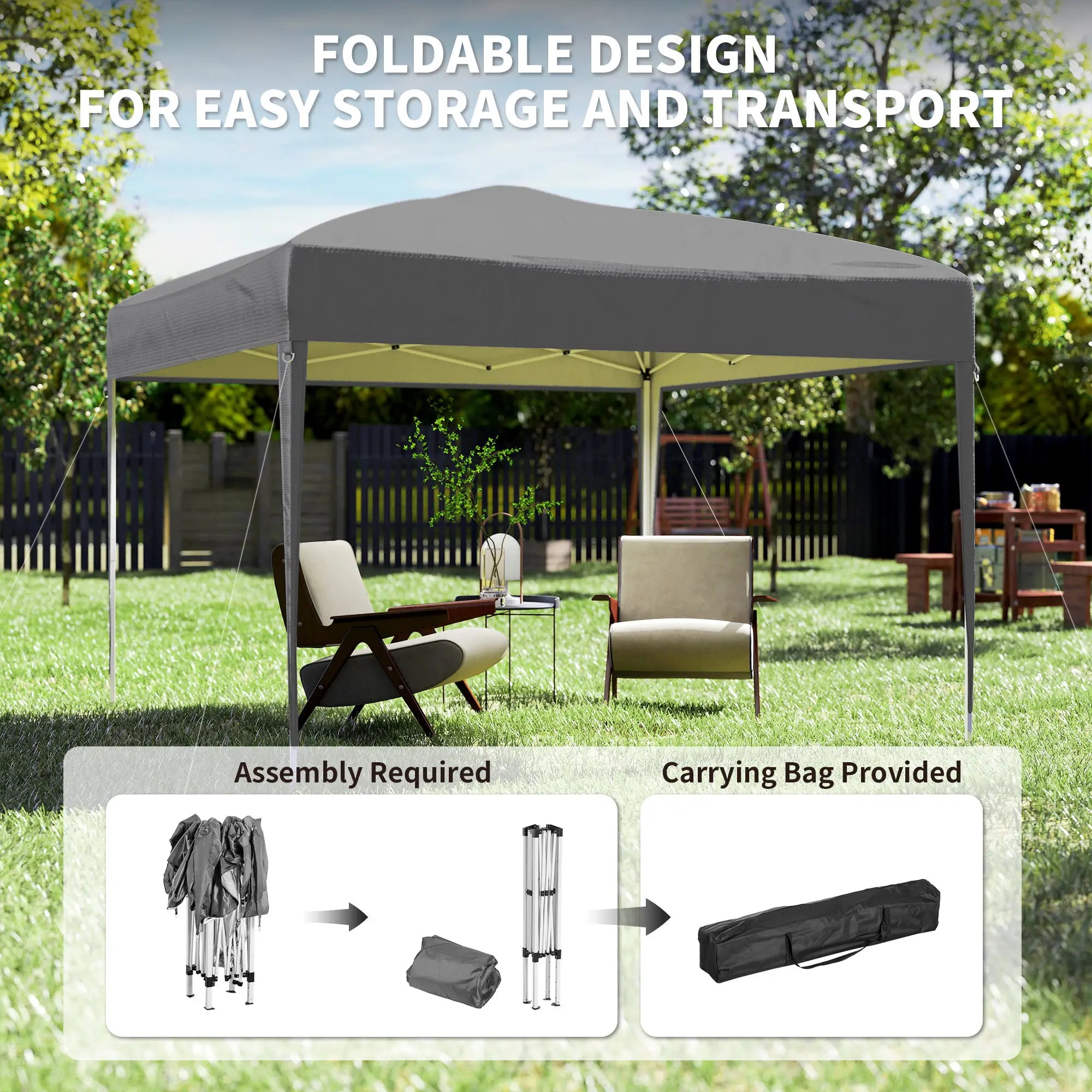 10 x 10ft Folding Pop Up Tent, Outdoor Gazebo Canopy, Grey Pop Up Canopies at Gallery Canada