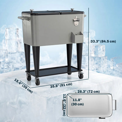 80 Quart Rolling Patio Cooler Cart With Storage Shelf, Locking Wheels, Bottle Opener Cooler Boxes at Gallery Canada