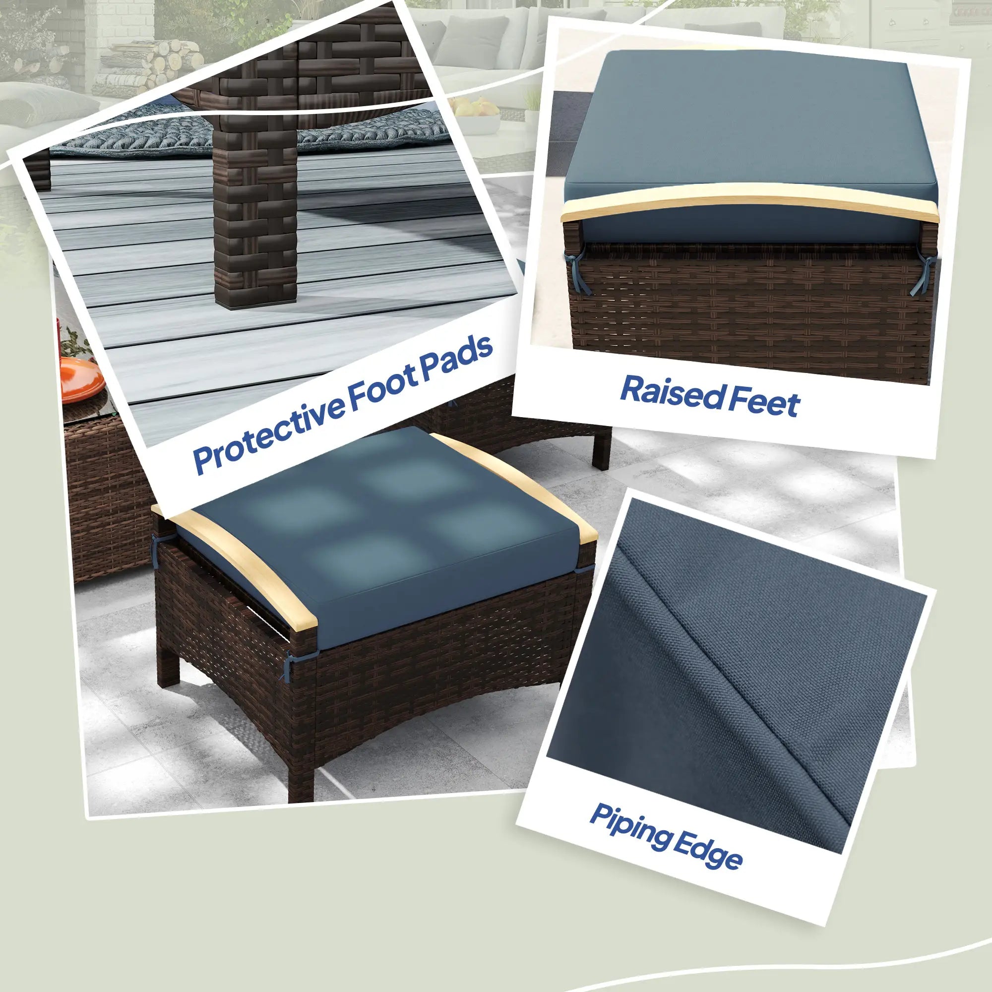 2 Wicker Ottomans, Removable Cushion, Rattan Footstool, Blue Patio Furniture Sets at Gallery Canada