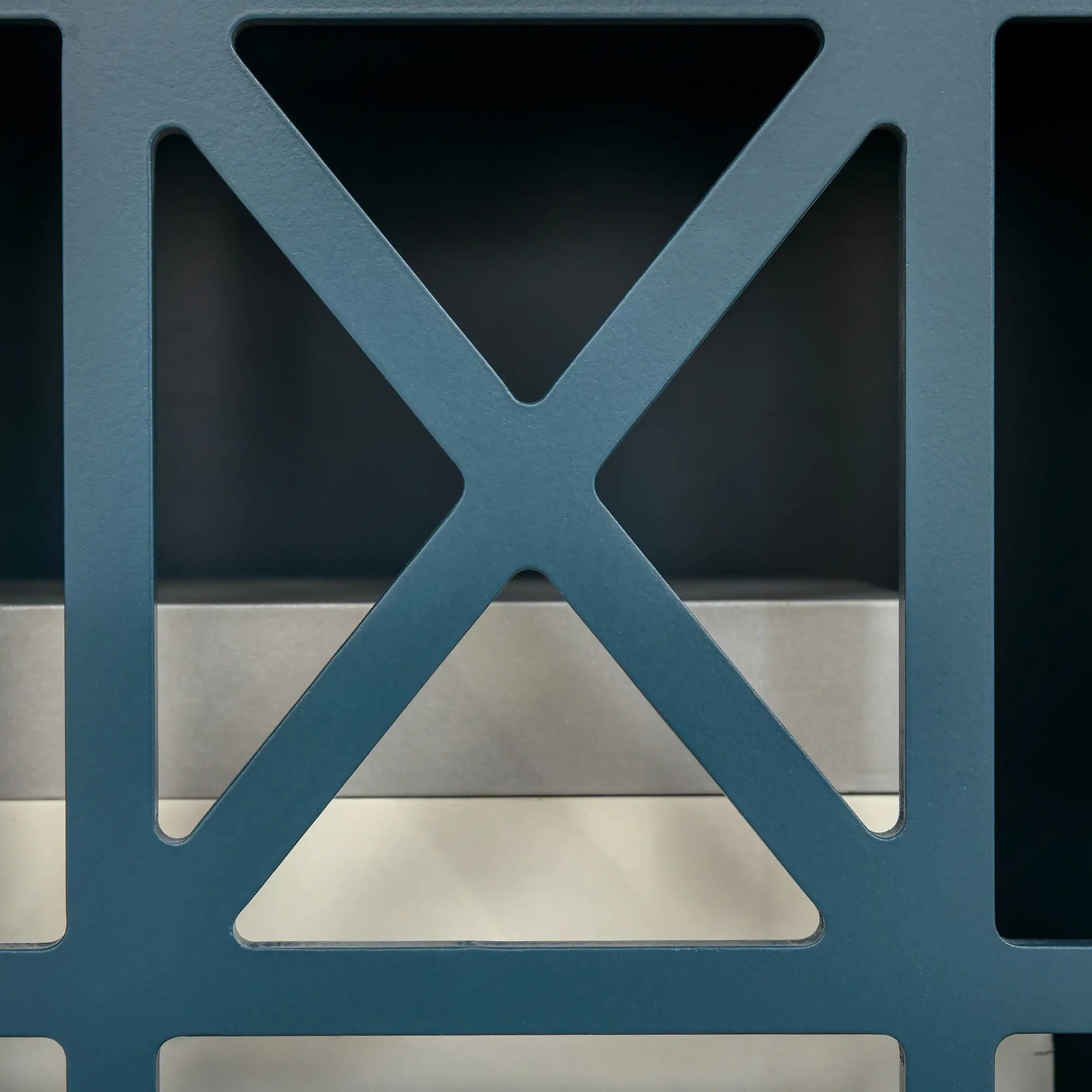 Modern Storage Cabinet with Fretwork Doors, Shelf, Blue Storage Cabinets at Gallery Canada