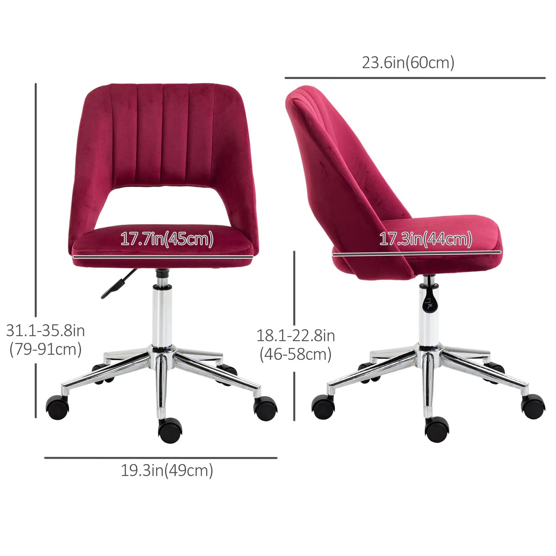 Mid Back Office Chair, Velvet Fabric, Swivel, Scallop Shape, Red Task Chairs at Gallery Canada