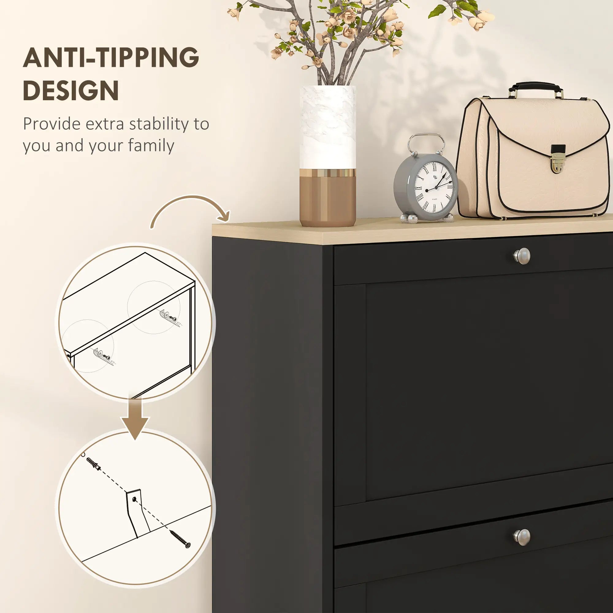 Modern Shoe Storage, 3 Flip Drawers, Adjustable Shelves, 18 Pairs, Black Shoe Storage Cabinets & Racks at Gallery Canada