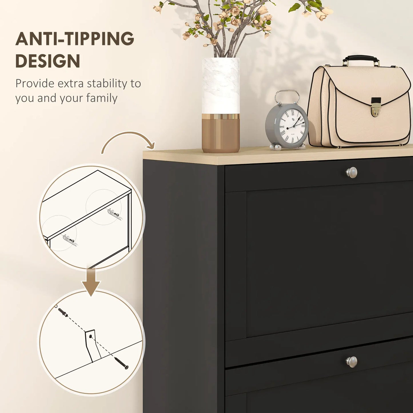 Modern Shoe Storage, 3 Flip Drawers, Adjustable Shelves, 18 Pairs, Black Shoe Storage Cabinets & Racks at Gallery Canada