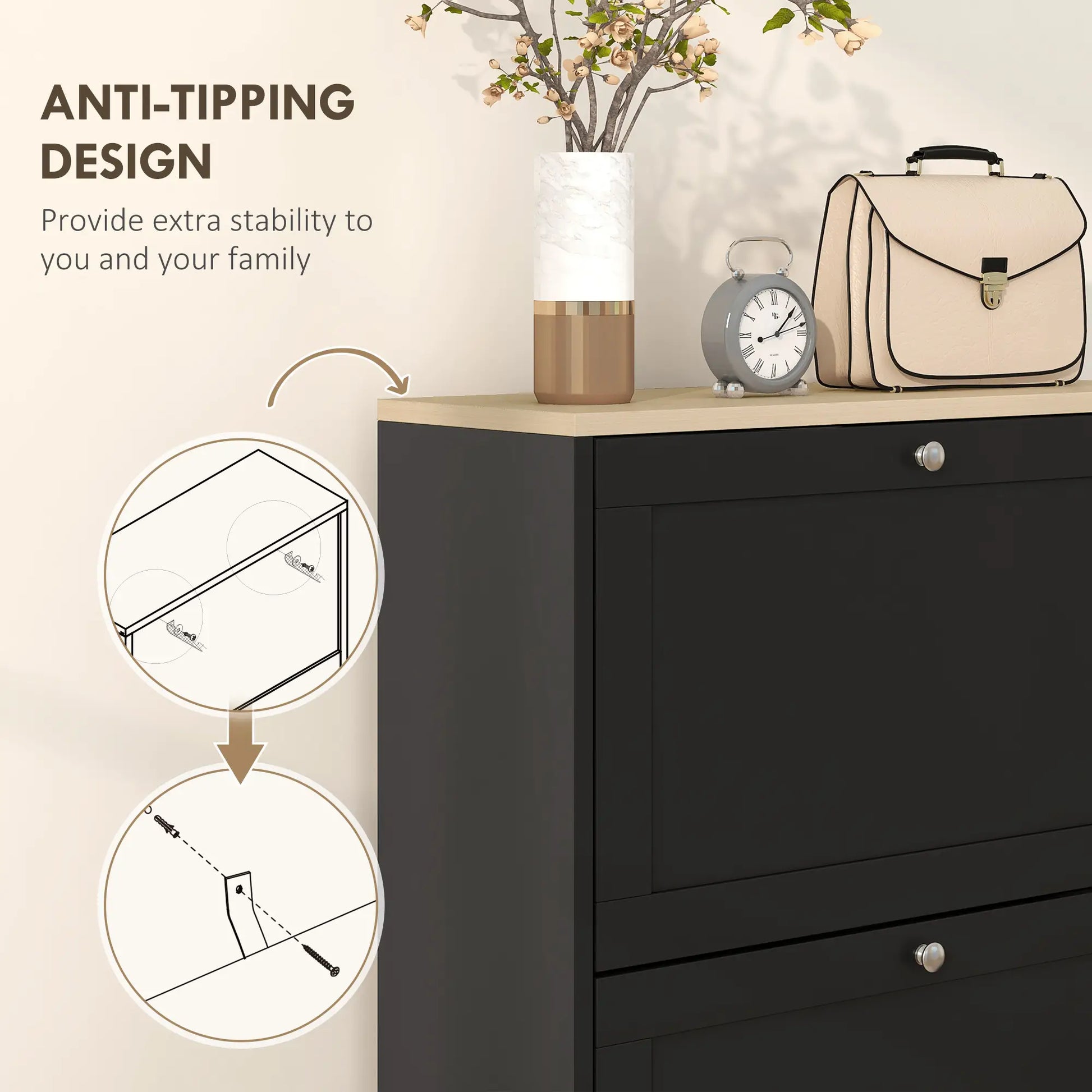 Modern Shoe Storage, 3 Flip Drawers, Adjustable Shelves, 18 Pairs, Black Shoe Storage Cabinets & Racks at Gallery Canada