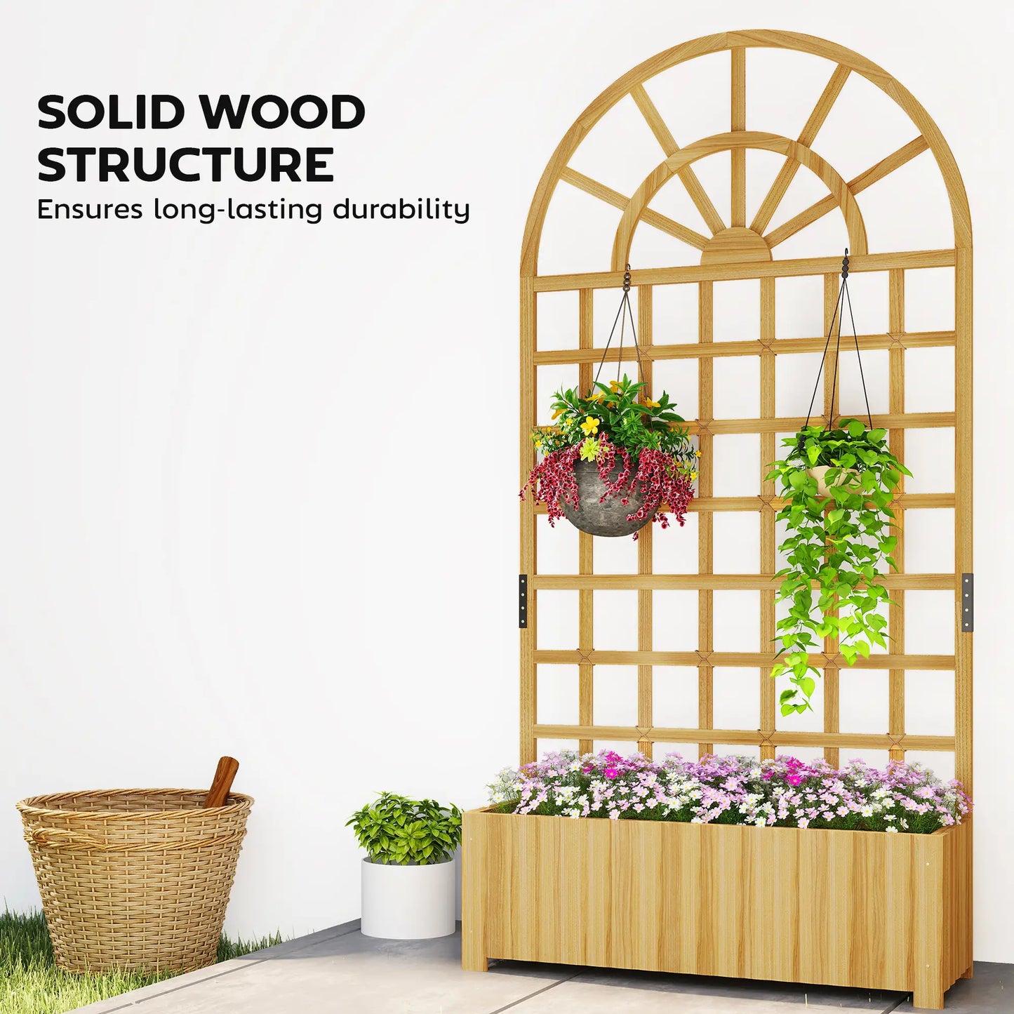 Wooden Raised Garden Bed with Trellis, Elevated Planter Box Wooden Planter Boxes at Gallery Canada