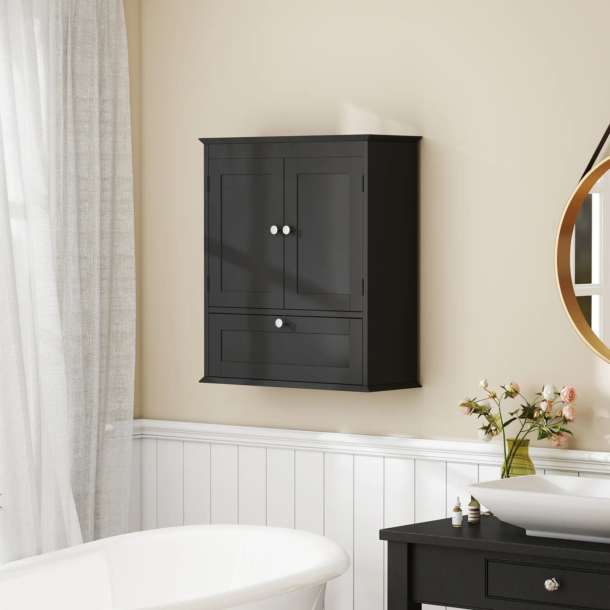 Medicine Cabinet With Adjustable Shelf, Recessed Panels, Black Wall Mounted Cabinets at Gallery Canada