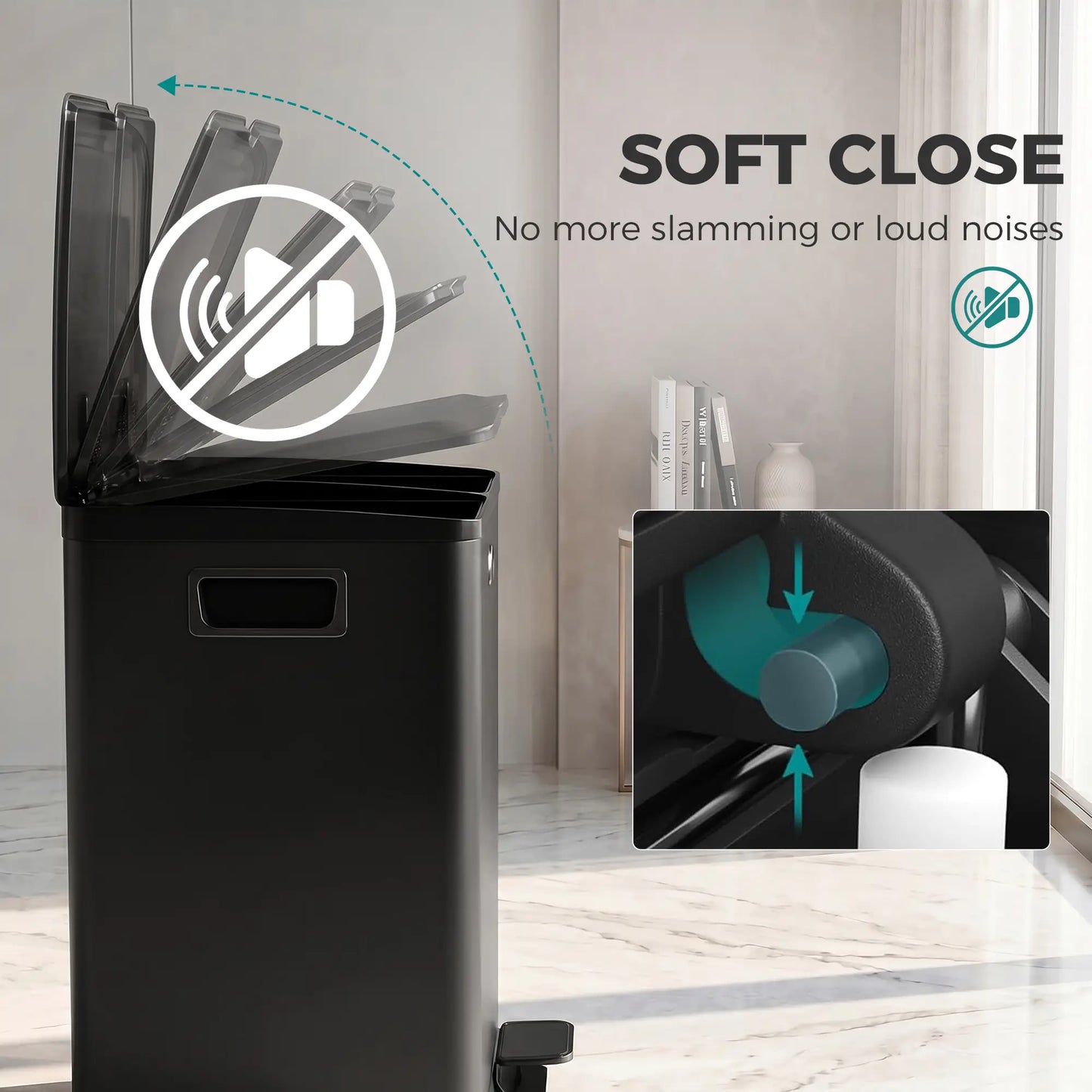 Dual Garbage Bin, Soft Close Trash Can, 2 x 20 Liter, Black Household Supplies at Gallery Canada