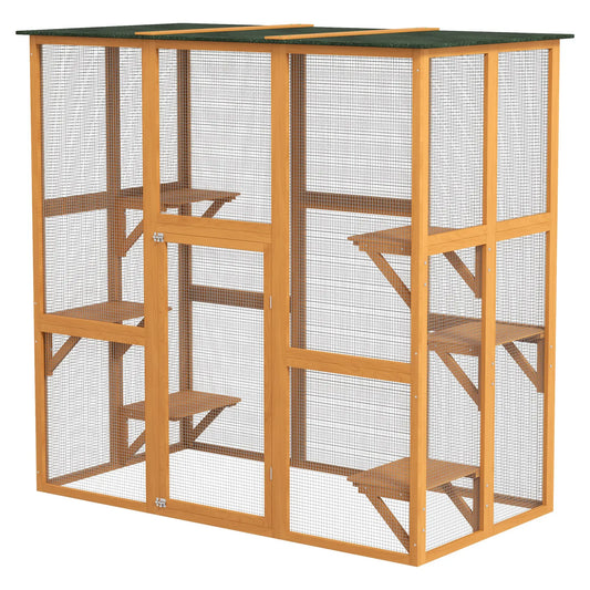 71" x 39" x 71" Cat Cage, Large Outdoor Wooden Cat Patio, Orange Outdoor Cat Enclosures Orange at Gallery Canada