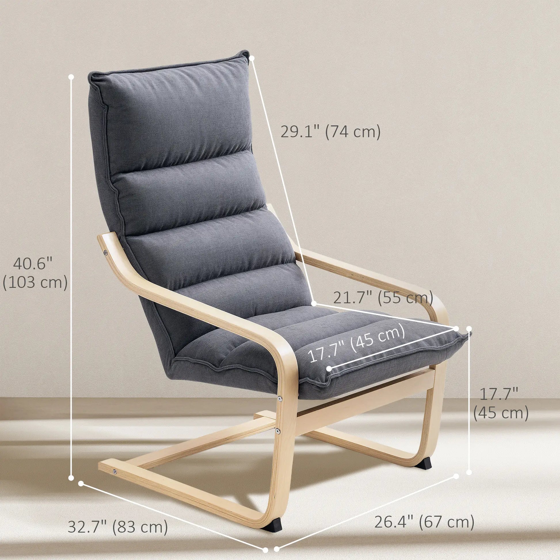 Birch Wood Fabric Modern Armchair, Accent Chair, Grey Accent Chairs at Gallery Canada