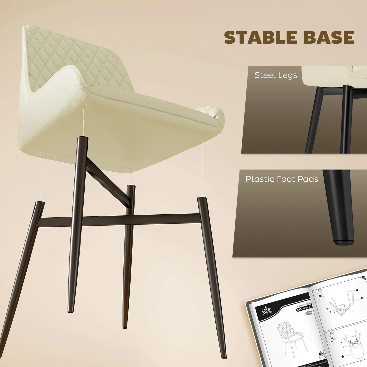 Modern Upholstered Dining Chairs, Set of 4, Diamond Tufting, Steel Legs, Cream Dining Chairs at Gallery Canada