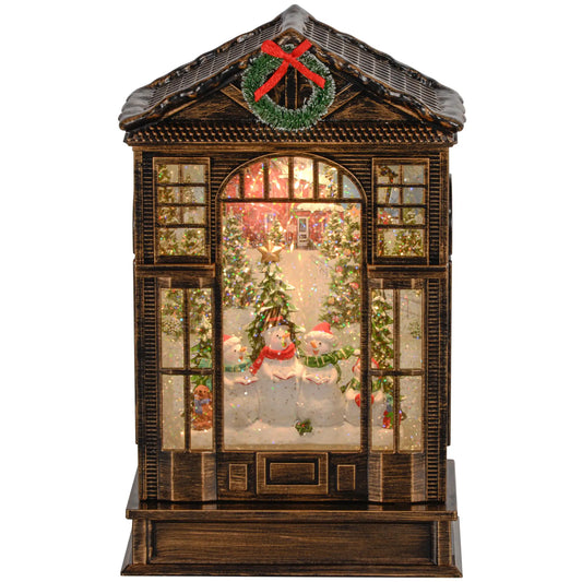 Musical Snow Globe with Lights, Christmas Lantern, Swirling Glitter, Bronze Christmas Village Houses Bronze at Gallery Canada