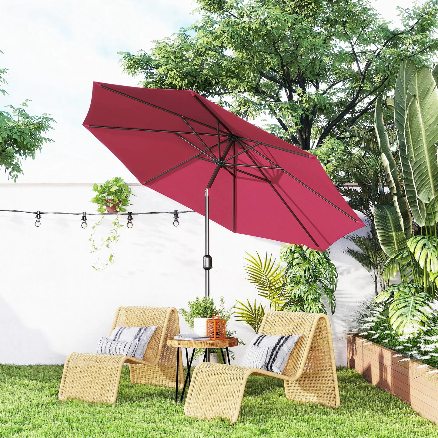 10' x 8' Round Market Umbrella, Crank Handle, Tilt, Wine Red Sun Umbrellas at Gallery Canada