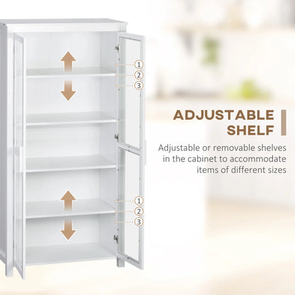 Freestanding Kitchen Pantry, 5-Tier Storage Cabinet, Adjustable Shelves, 2 Glass Doors, White