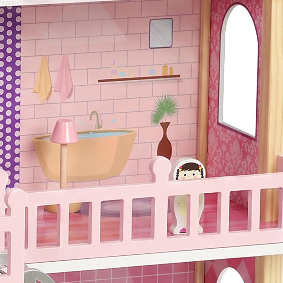 Qaba Wooden Doll House for Girls with 5 Rooms, Dolls, Furniture, DIY Pretend Dollhouse Playset, Gift for Kids Ages 3-6, Pink Play Houses at Gallery Canada