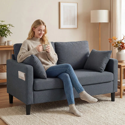 55" Loveseat Sofa, Modern Linen Upholstered, Dark Grey 2-Seater Sofas at Gallery Canada