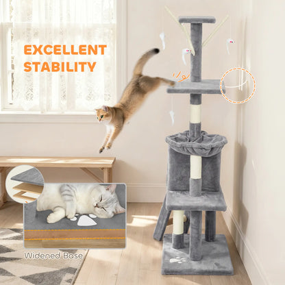 53" Cat Tree Tower, Scratching Posts, Condo, Hammock, Grey Cat Trees at Gallery Canada