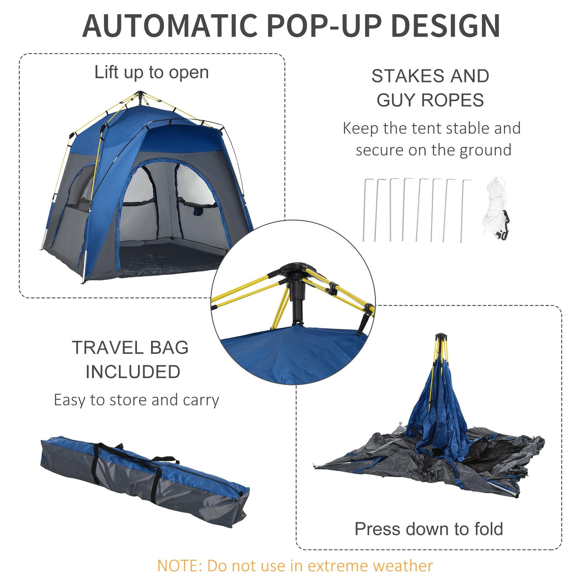 Instant Automatic Camping Tent w/ 4 Doors and 4 Windows, Outdoor Easy Pop Up Tent, Portable Backpacking Dome Shelter, 4 Person, Grey at Gallery Canada