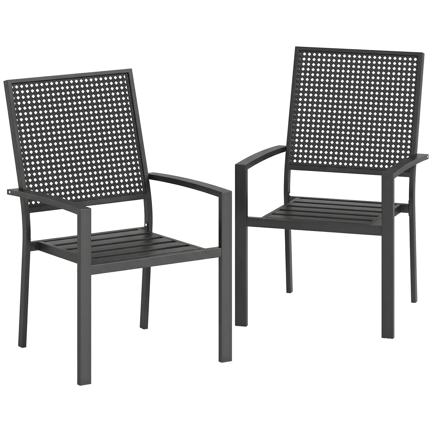 Stackable Patio Chairs Set Of 2, Outdoor Dining Chairs, Black
