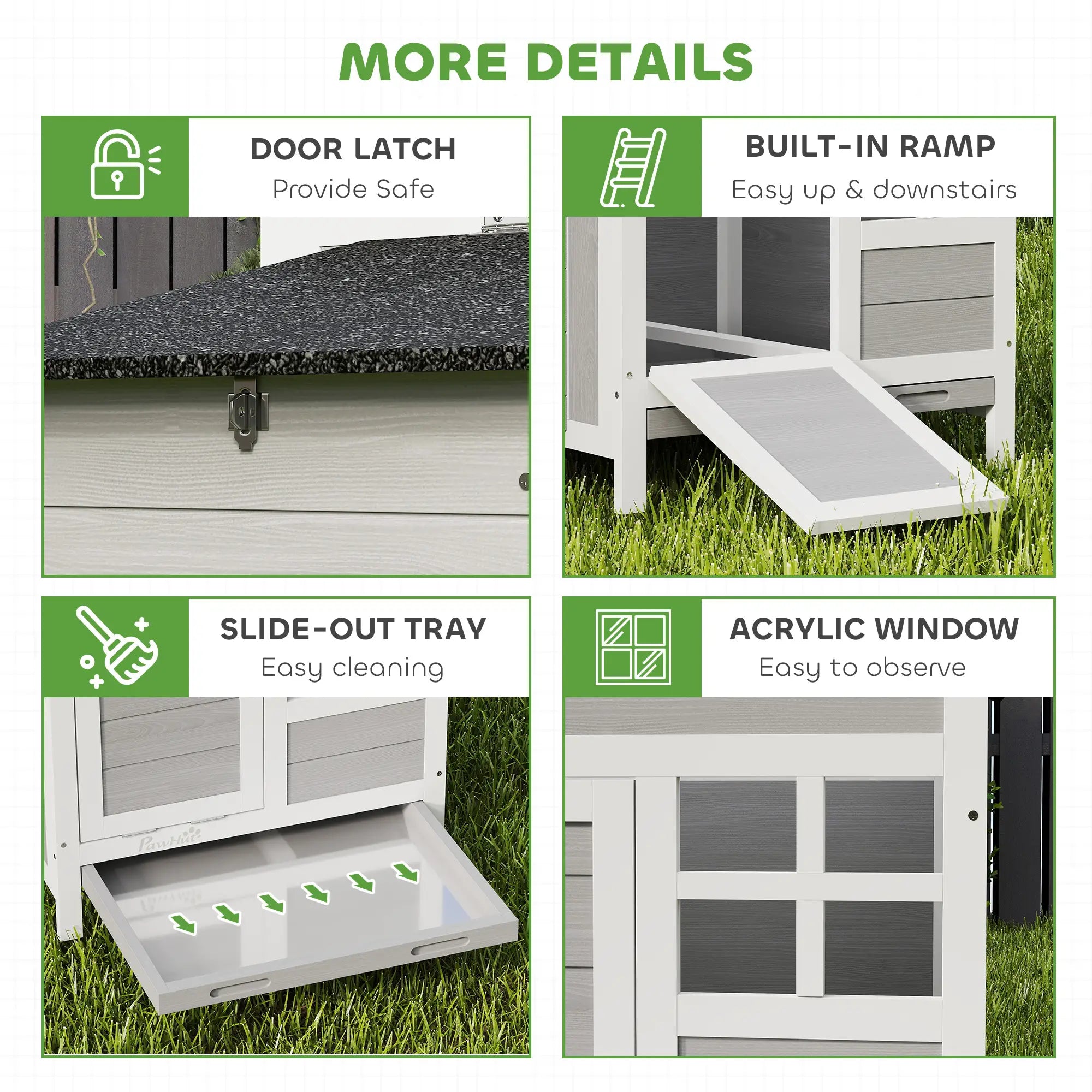 Wooden Chicken Coop With Nesting Box, Pull-Out Metal Tray, 36