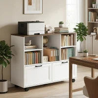 2 Drawer Mobile Filing Cabinet with Wheels, Walnut and White, Walnut and White
