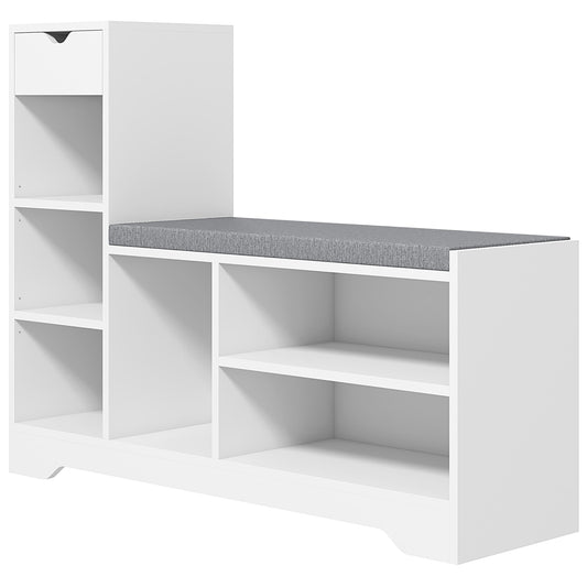 Upholstered Shoe Storage Bench, Shoe Storage with Seat, Entrance Bench with Drawer and 6 Open Shelves for Hallway - Gallery Canada