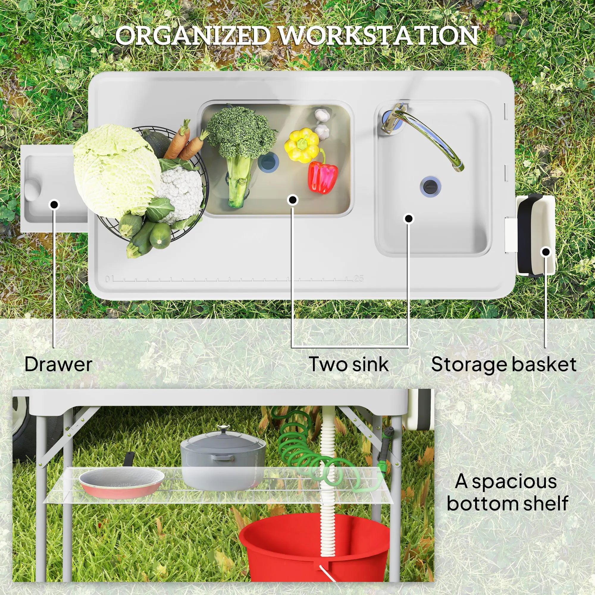 Folding Fish Cleaning Table With Sinks, Camping Sink With Faucet, Grey Picnic Tables & Camping Chairs at Gallery Canada