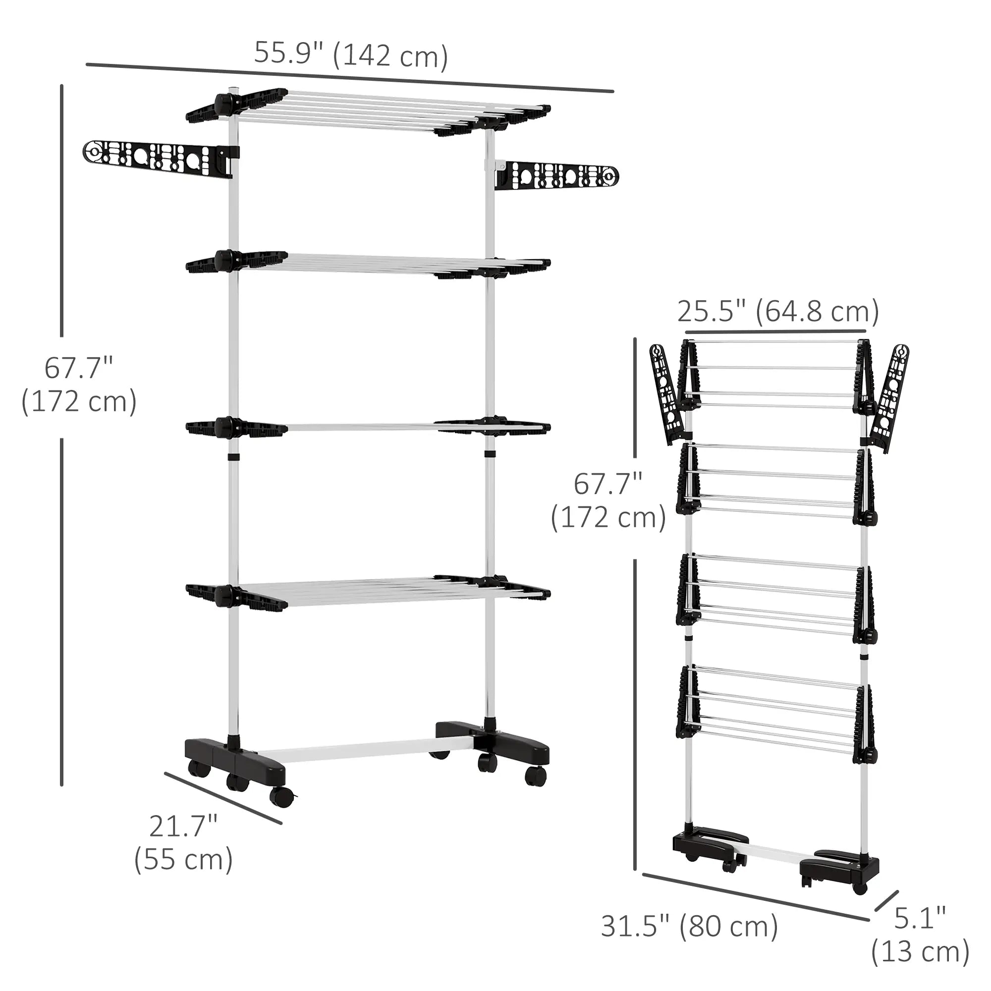Stainless Steel Folding Clothes Drying Rack, Side Wings, Castors, Indoor Outdoor, Black Bath Accessories at Gallery Canada