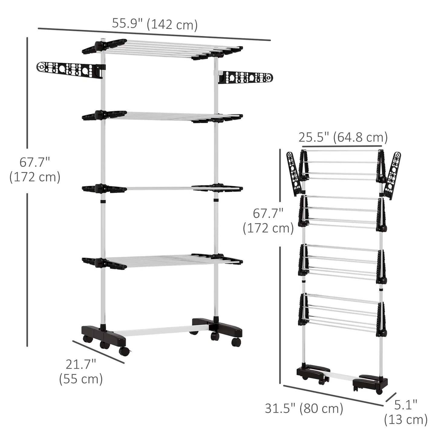 Stainless Steel Folding Clothes Drying Rack, Side Wings, Castors, Indoor Outdoor, Black Bath Accessories at Gallery Canada