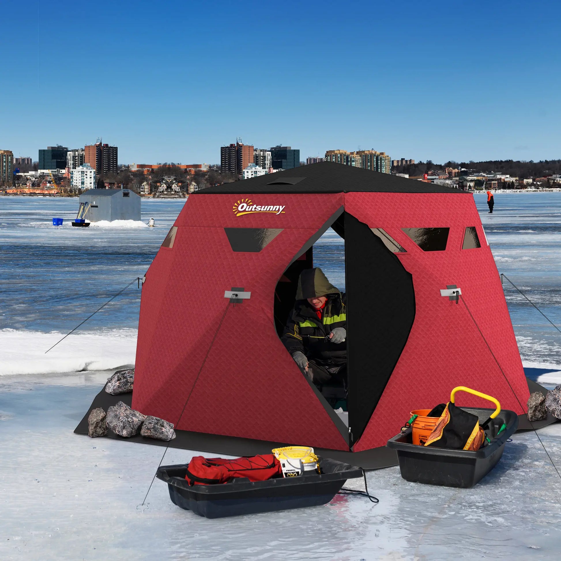 4 Person Insulated Ice Fishing Shelter, Pop-Up Tent with Carry Bag, Red Ice Fishing Tents at Gallery Canada