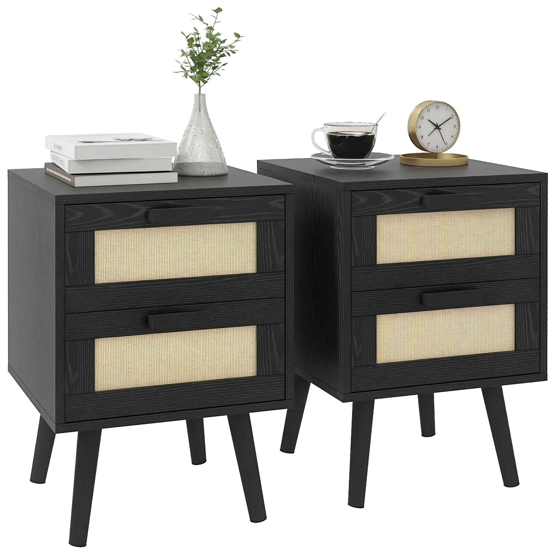 Boho Nightstands Set of 2, 2 Drawers, Bedroom Living Room, Black Bedside Tables at Gallery Canada