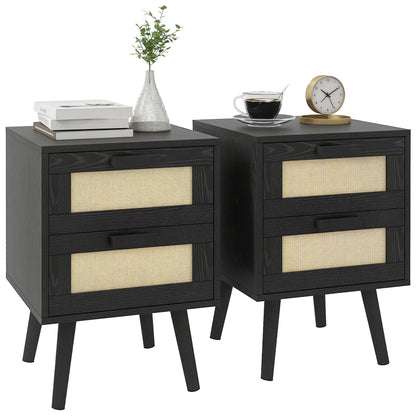 Boho Nightstands Set of 2, 2 Drawers, Bedroom Living Room, Black Bedside Tables at Gallery Canada