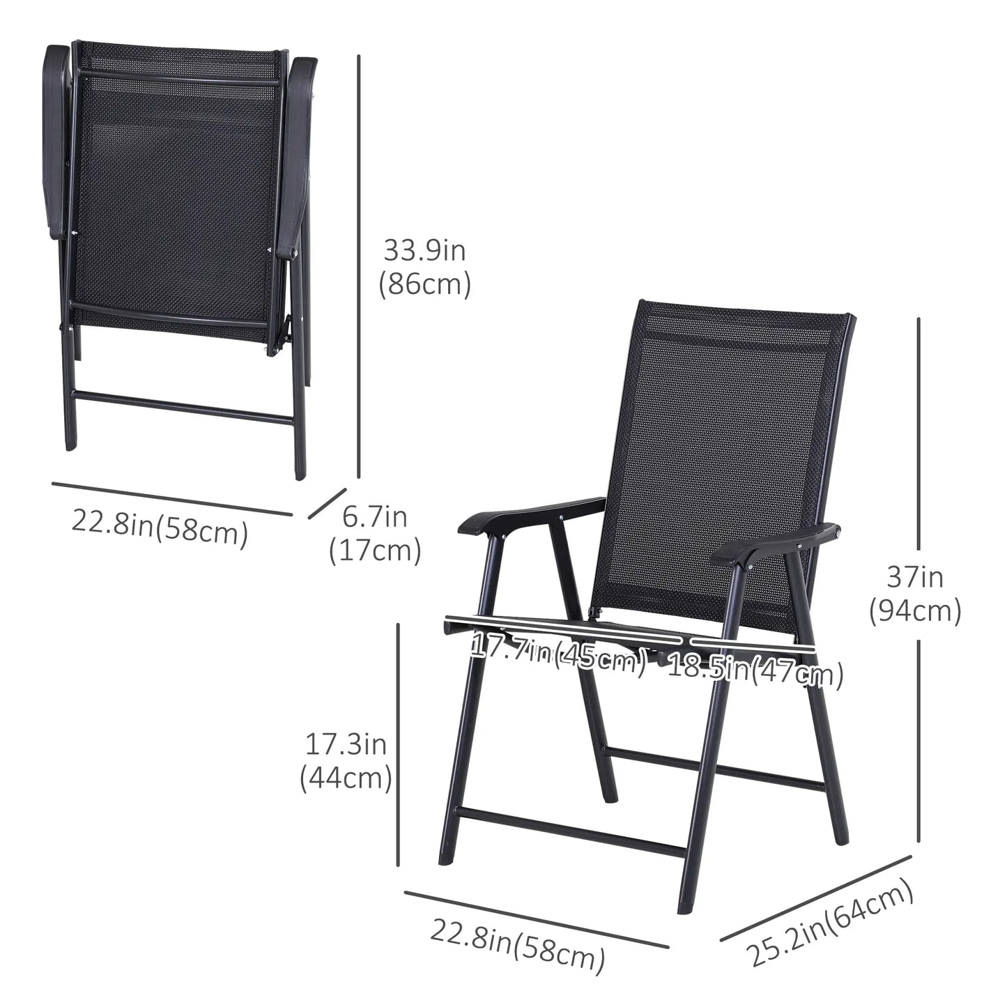 2-Piece Folding Dining Chair Set, Outdoor Furniture with Armrests, Black Patio Chairs at Gallery Canada