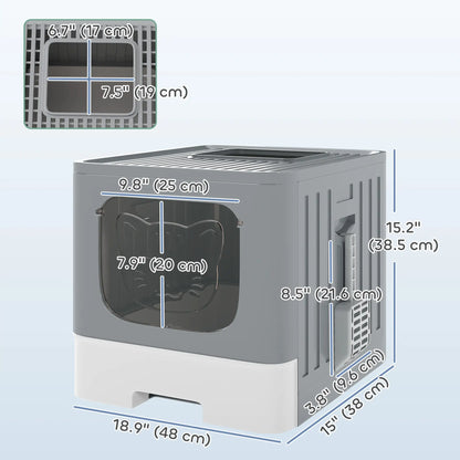 Foldable Cat Litter Box With Lid, Slide-Out Drawer, Scoop, Easy Clean, Grey Cat Litter Box Enclosures at Gallery Canada