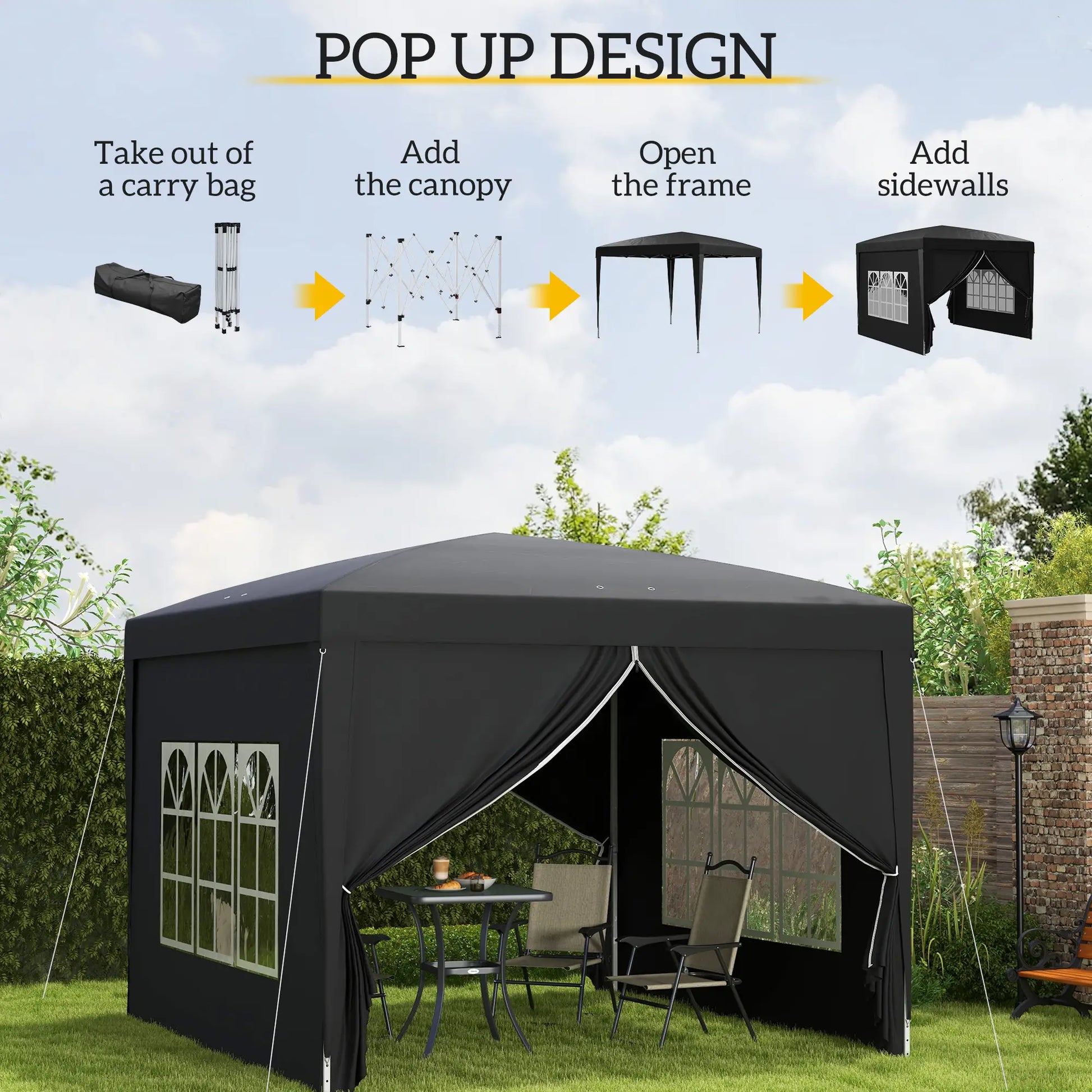 10'x10' Outdoor Pop Up Tent, Wedding Gazebo Canopy, Black Pop Up Canopies at Gallery Canada