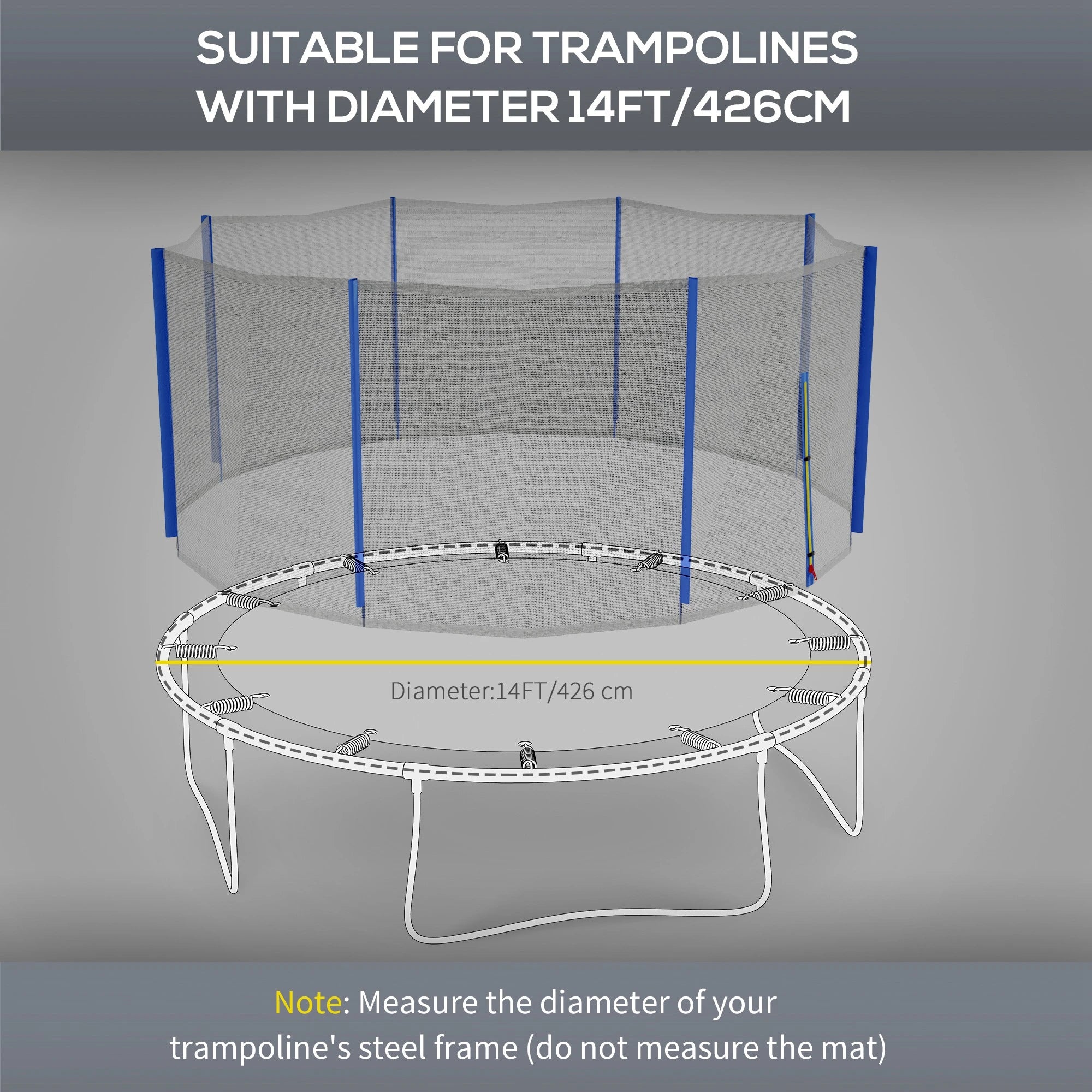 14ft Round Trampoline Net Enclosure, 8 Straight Poles, Blue Trampolines at Gallery Canada