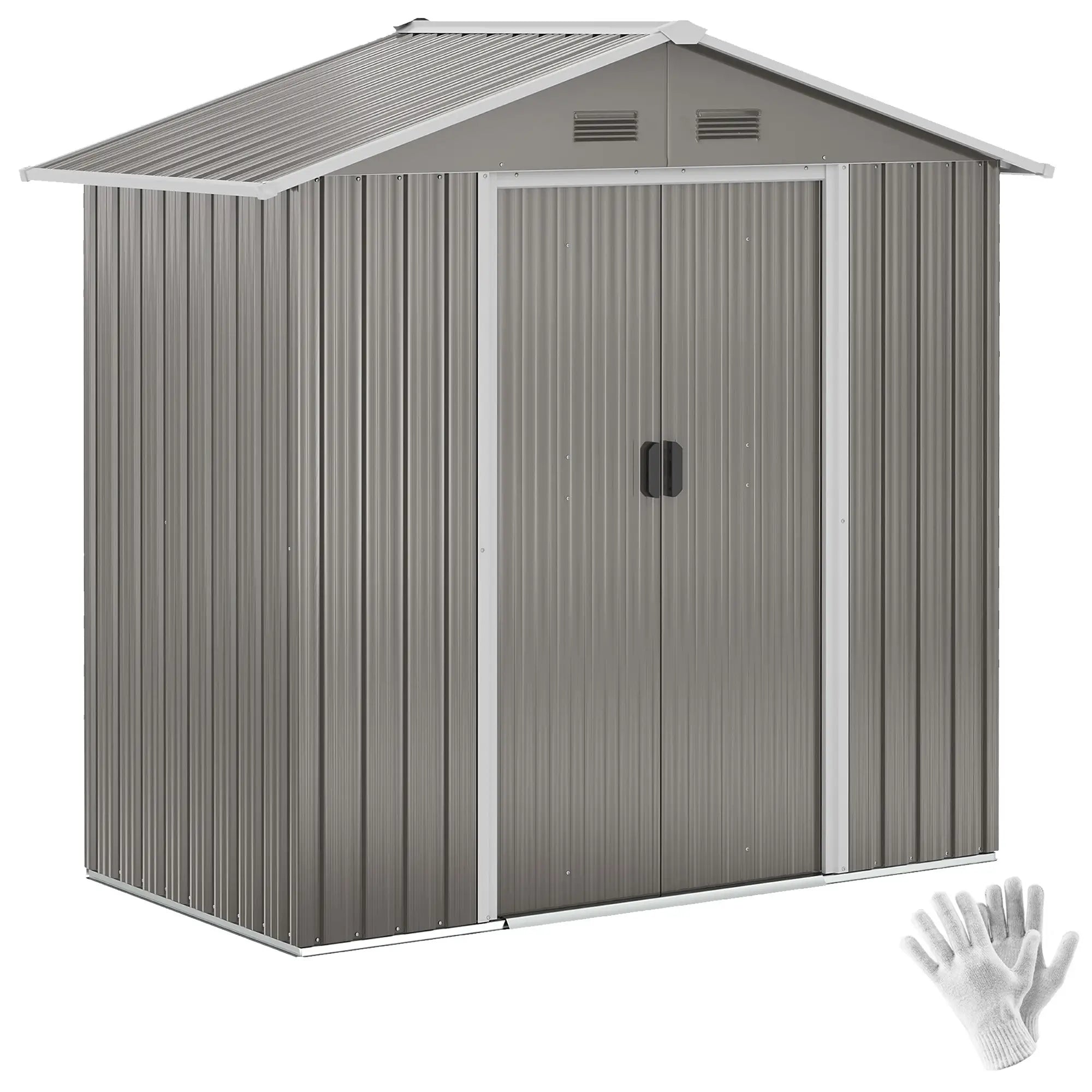 6.5x3.5ft Metal Garden Shed, Outdoor Tool Storage, Double Sliding Doors, Vents, Grey Sheds Grey at Gallery Canada