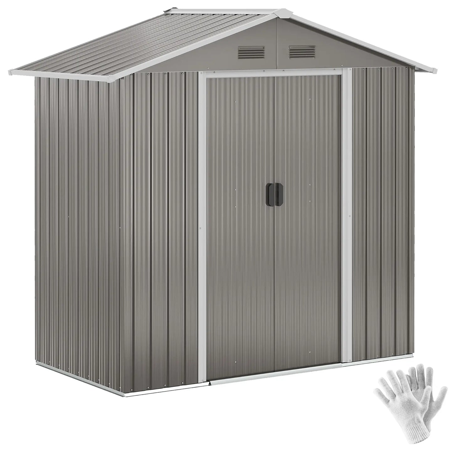 6.5x3.5ft Metal Garden Shed, Outdoor Tool Storage, Double Sliding Doors, Vents, Grey Sheds Grey at Gallery Canada